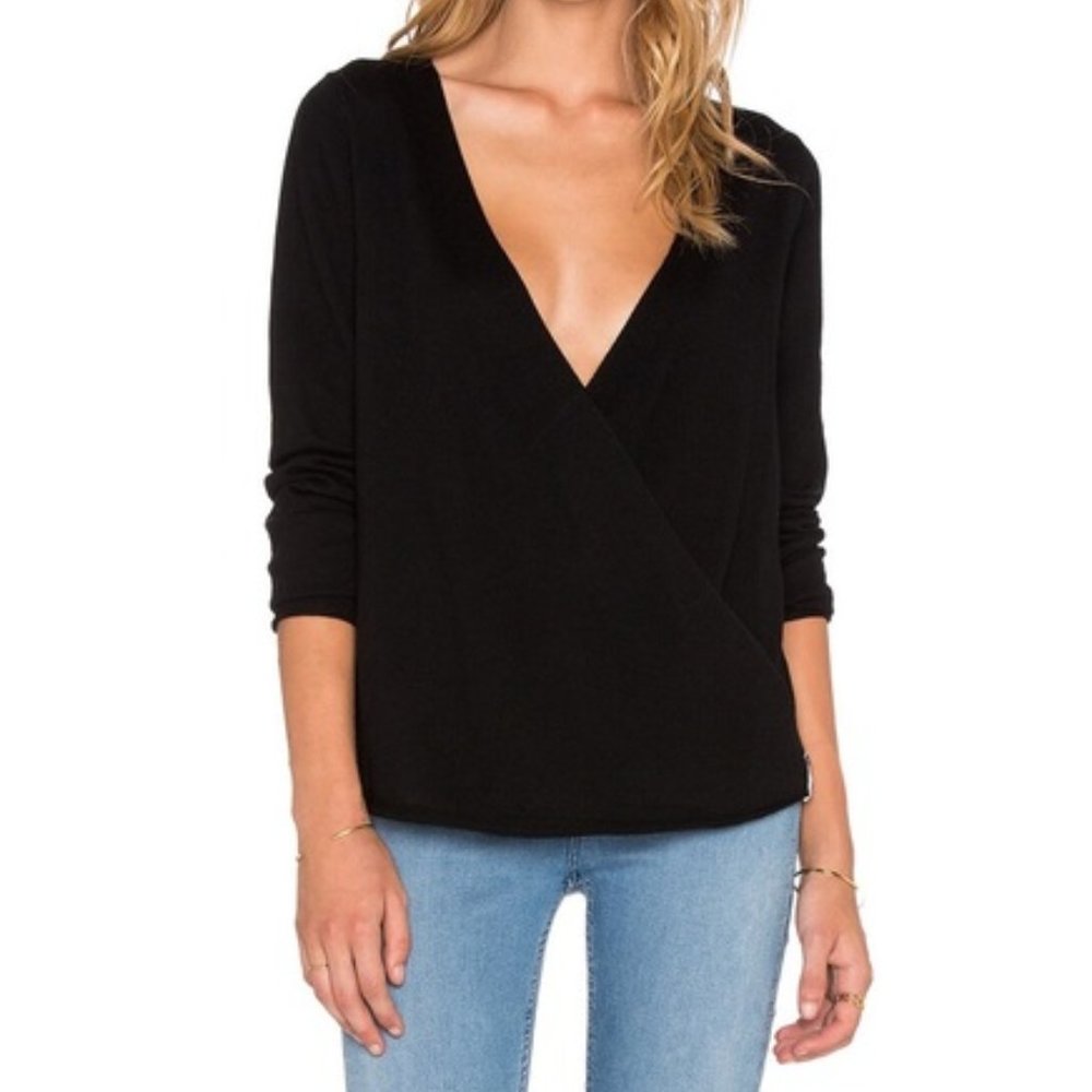 One by One Teaspoon Black Wrap Merino Wool Blouse s